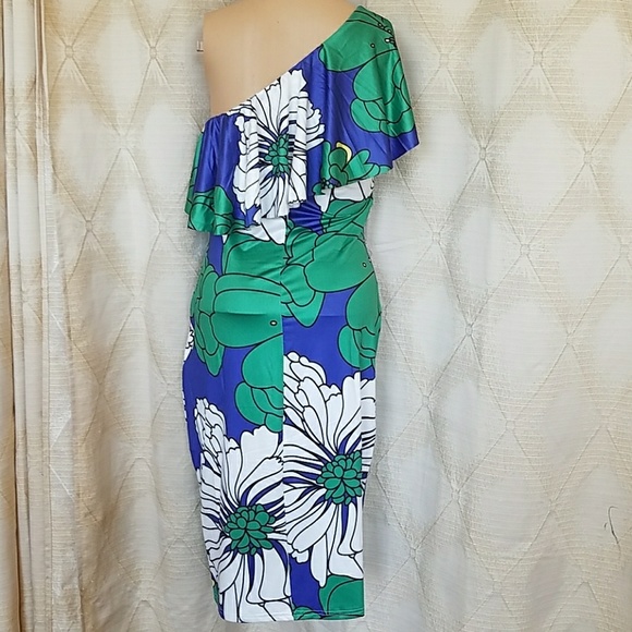 🦋Floral Print One Shoulders Dress - Picture 6 of 8